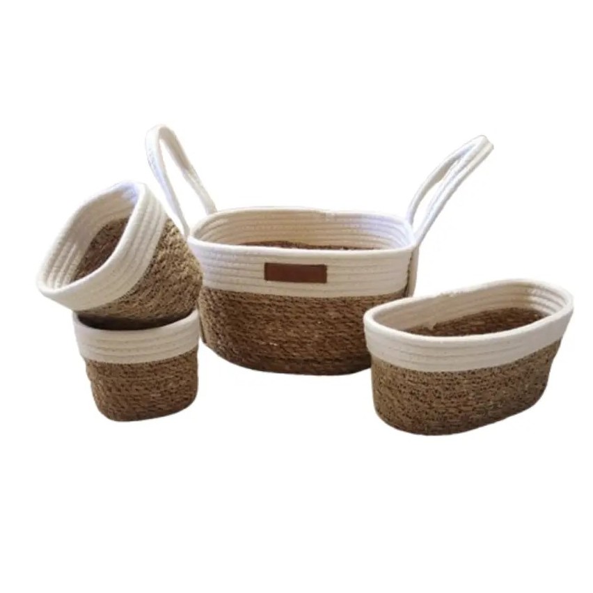 Set 4 paniers de rangement – Style naturel, tissu & rotin – Organisation déco maison